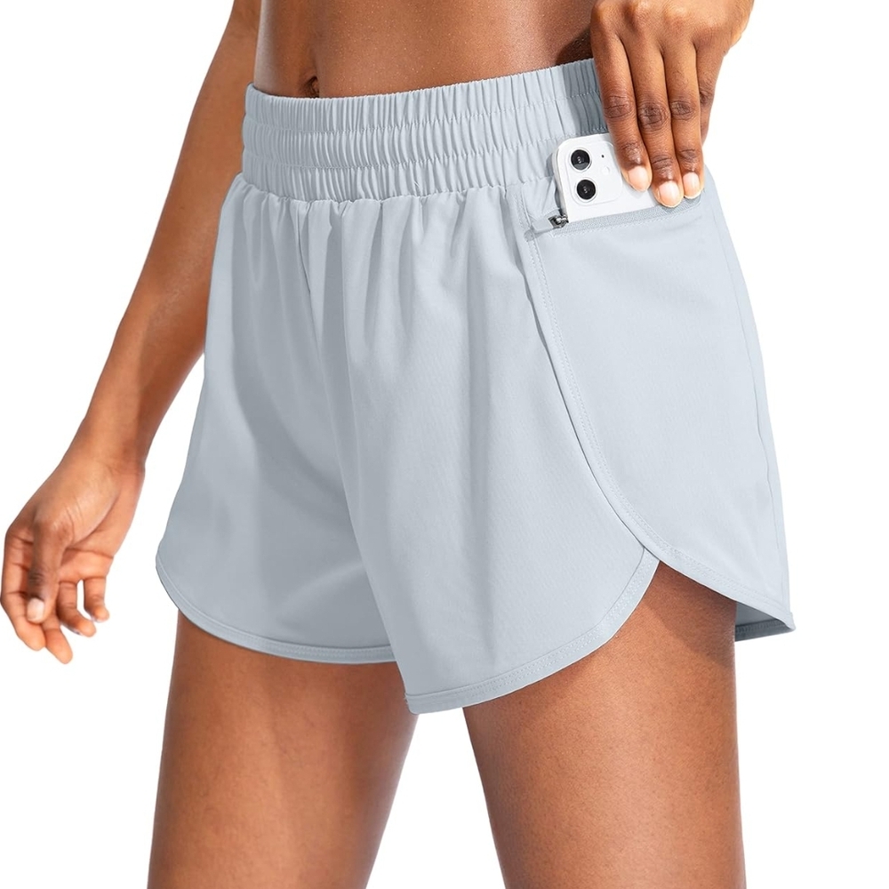 Gray Athletic Shorts with Elastic Waistband and Dolphin Hem